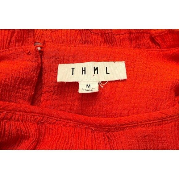 THML Ladies M Bright Orange Coral Gauze Blouse Bohemian Peasant Top Anthropologi - Picture 5 of 6